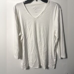 Women’s By Chico’s White Long Sleeve Cotton Shirt Vneck Size 3